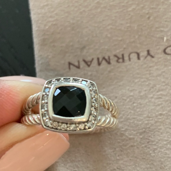 David Yurman Petite Albion® Diamond Halo Onyx Cushion Ring.Size 7. - Picture 6 of 12